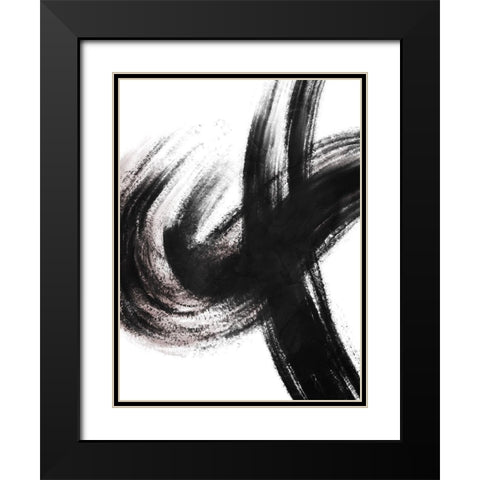 Strokes 2 Black Modern Wood Framed Art Print with Double Matting by OnRei