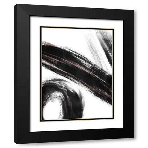 Strokes 3 Black Modern Wood Framed Art Print with Double Matting by OnRei