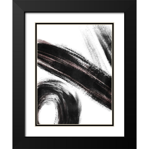 Strokes 3 Black Modern Wood Framed Art Print with Double Matting by OnRei