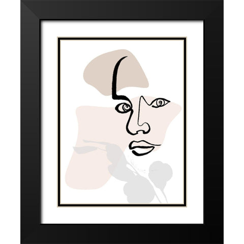 Scribble Face With Color Mate Black Modern Wood Framed Art Print with Double Matting by OnRei