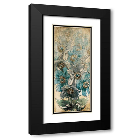 Decending Florals Black Modern Wood Framed Art Print with Double Matting by OnRei