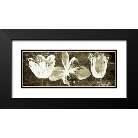 Floral Trio Amber Black Modern Wood Framed Art Print with Double Matting by OnRei