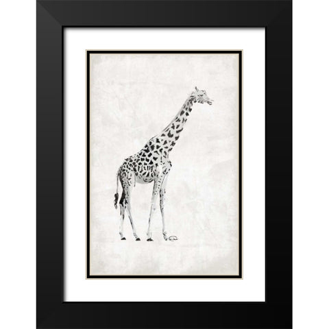 GIRAFFE Black Modern Wood Framed Art Print with Double Matting by OnRei