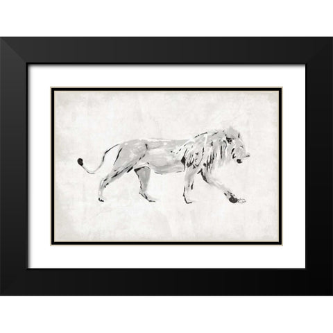 Lion Black Modern Wood Framed Art Print with Double Matting by OnRei