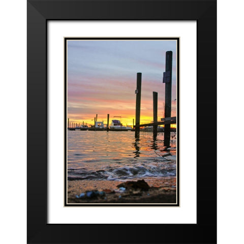 Sunset Harbour Black Modern Wood Framed Art Print with Double Matting by Orlando