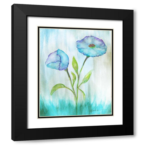Floral Blue 1 Black Modern Wood Framed Art Print with Double Matting by Pearson, Debbie