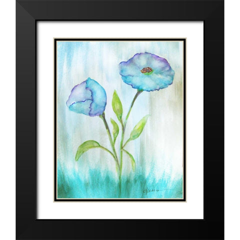 Floral Blue 1 Black Modern Wood Framed Art Print with Double Matting by Pearson, Debbie