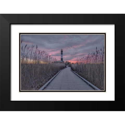 Fire Island Lighthouse Sunrise Black Modern Wood Framed Art Print with Double Matting by DeLuca, Pat