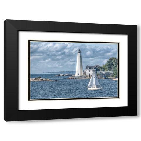 New London Harbor Lighthouse Black Modern Wood Framed Art Print with Double Matting by DeLuca, Pat