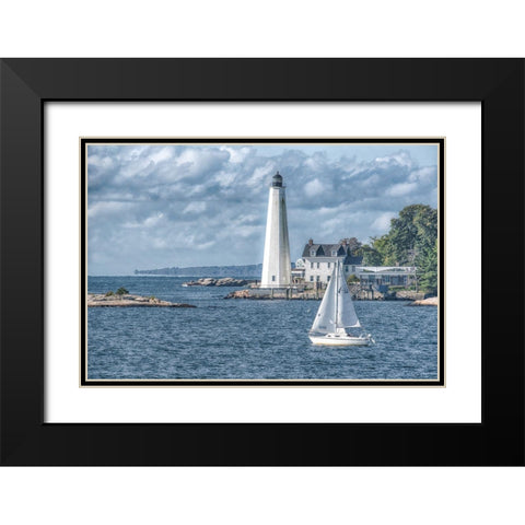 New London Harbor Lighthouse Black Modern Wood Framed Art Print with Double Matting by DeLuca, Pat