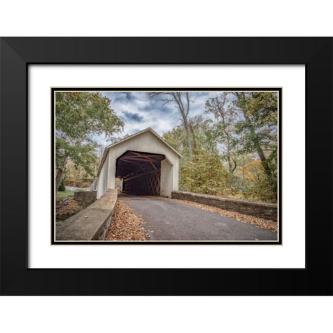 Covered Bridge Black Modern Wood Framed Art Print with Double Matting by DeLuca, Pat