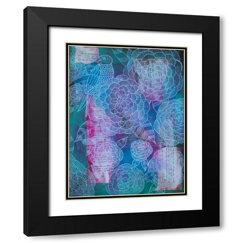 Bird And Hydrangea Black Modern Wood Framed Art Print with Double Matting by Varacek, Pam