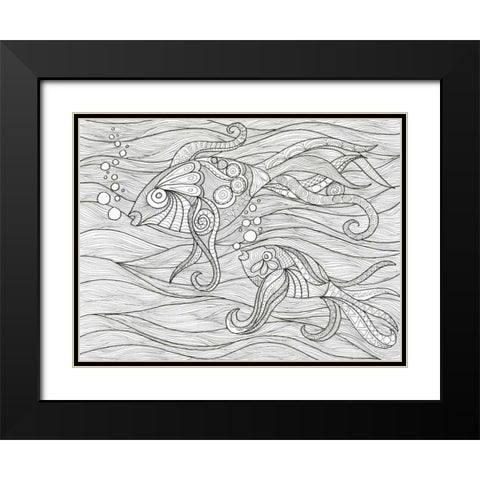 Fish Conversation Black Modern Wood Framed Art Print with Double Matting by Varacek, Pam