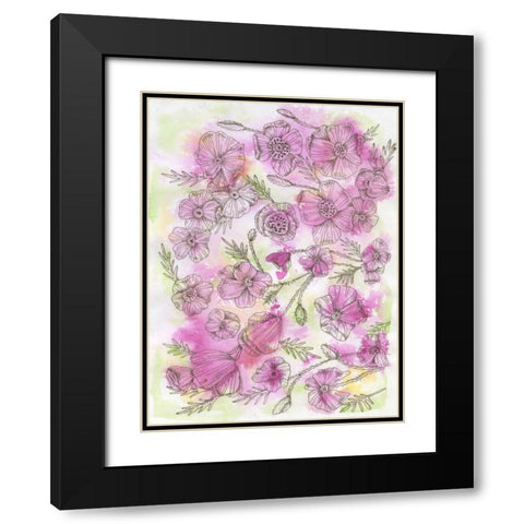 Floral Pinks Black Modern Wood Framed Art Print with Double Matting by Varacek, Pam