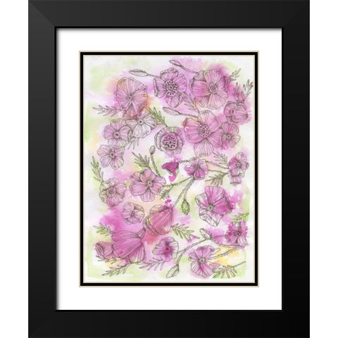 Floral Pinks Black Modern Wood Framed Art Print with Double Matting by Varacek, Pam