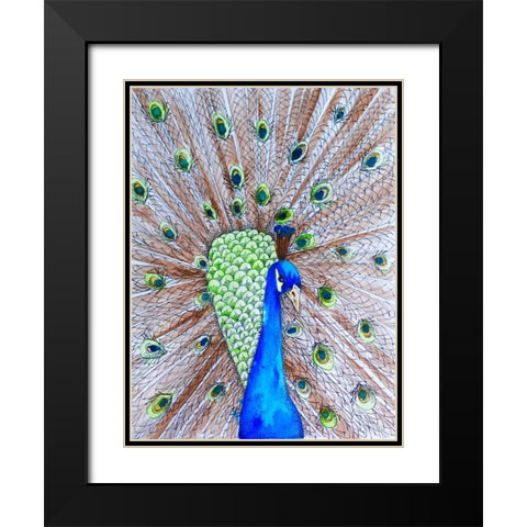 Peacock King Black Modern Wood Framed Art Print with Double Matting by Varacek, Pam