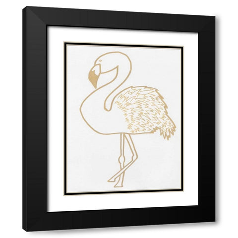 Golden Flamingo Black Modern Wood Framed Art Print with Double Matting by Varacek, Pam