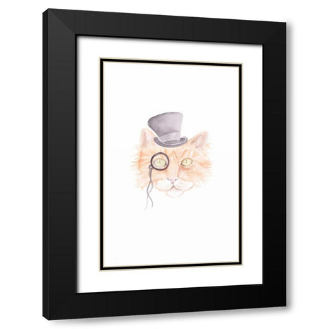 Monacle Meow Black Modern Wood Framed Art Print with Double Matting by Varacek, Pam