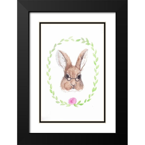 Bespectacled Bunny Black Modern Wood Framed Art Print with Double Matting by Varacek, Pam