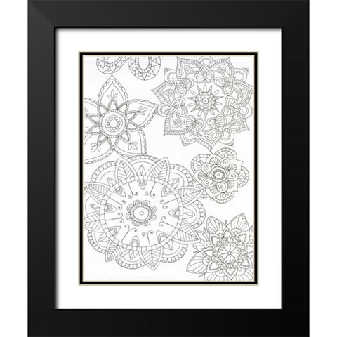 Floral Mandala Black Modern Wood Framed Art Print with Double Matting by Varacek, Pam