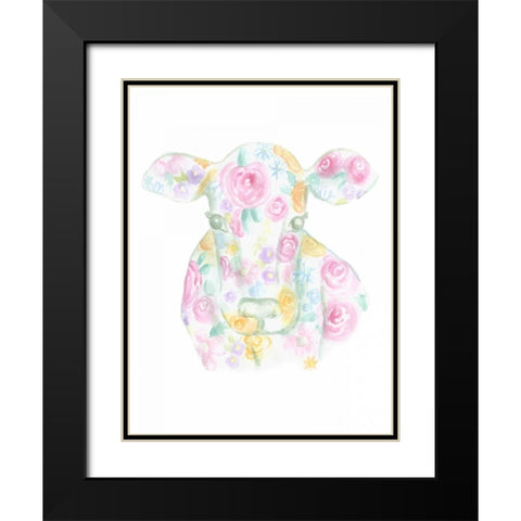Floral Cow Black Modern Wood Framed Art Print with Double Matting by Varacek, Pam