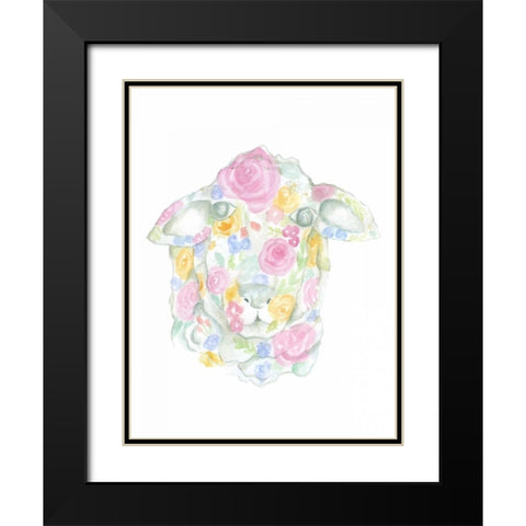 Floral Sheep Black Modern Wood Framed Art Print with Double Matting by Varacek, Pam