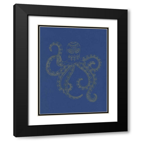Glowing Indigo Octo Black Modern Wood Framed Art Print with Double Matting by Varacek, Pam