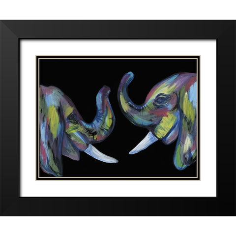 Colorful Elephants 1 Black Modern Wood Framed Art Print with Double Matting by Varacek, Pam