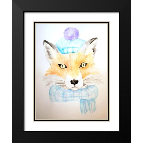 Winter Fox Black Modern Wood Framed Art Print with Double Matting by Varacek, Pam
