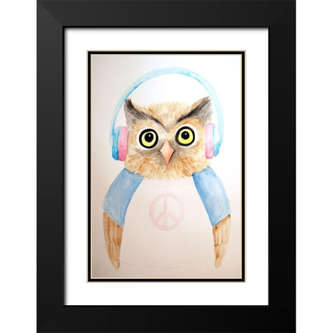 Hip Owl Black Modern Wood Framed Art Print with Double Matting by Varacek, Pam