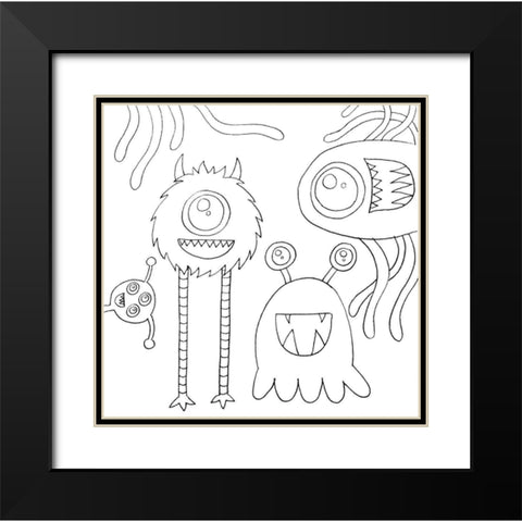 Monsters Black Modern Wood Framed Art Print with Double Matting by Varacek, Pam