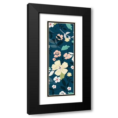 Folksy Floral Scatter BLueandGrey Black Modern Wood Framed Art Print with Double Matting by Allen, Candace