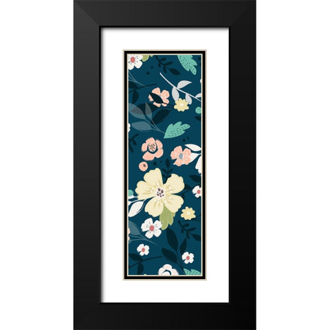 Folksy Floral Scatter BLueandGrey Black Modern Wood Framed Art Print with Double Matting by Allen, Candace