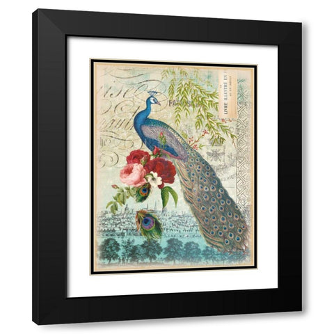 New Peacock 1 Black Modern Wood Framed Art Print with Double Matting by Lula Bijoux and Company