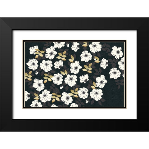 1613 Flora Noir Floral Repeat Black Modern Wood Framed Art Print with Double Matting by Allen, Candace