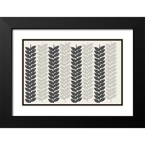 1613 Flora Noir Leaves Black Modern Wood Framed Art Print with Double Matting by Allen, Candace