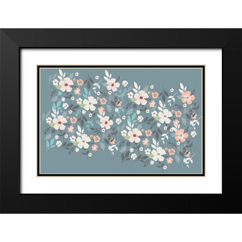 Folksy Flora Grey Floral Scatter Black Modern Wood Framed Art Print with Double Matting by Allen, Candace