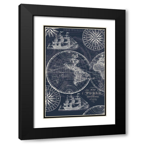 Nautical Ocean Maps Coordiate Blue Black Modern Wood Framed Art Print with Double Matting by Allen, Candace