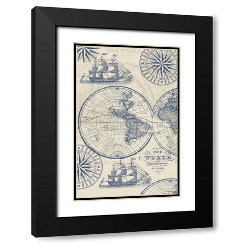 Nautical Ocean Maps Coordiate Creme Black Modern Wood Framed Art Print with Double Matting by Allen, Candace