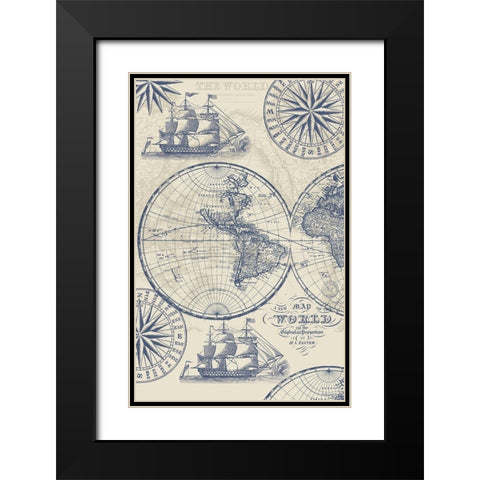 Nautical Ocean Maps Coordiate Creme Black Modern Wood Framed Art Print with Double Matting by Allen, Candace