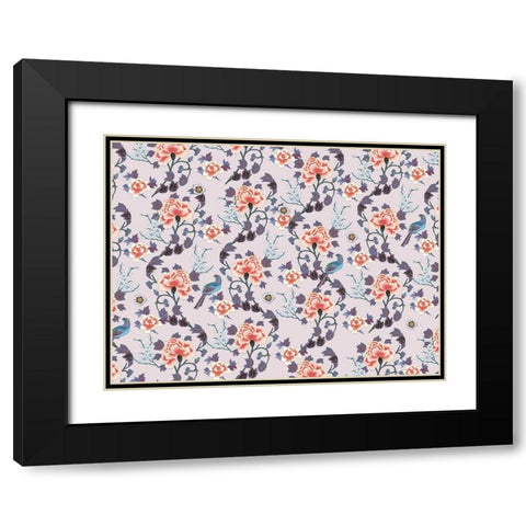 Kimono Quilt Floral 1 Black Modern Wood Framed Art Print with Double Matting by Allen, Candace