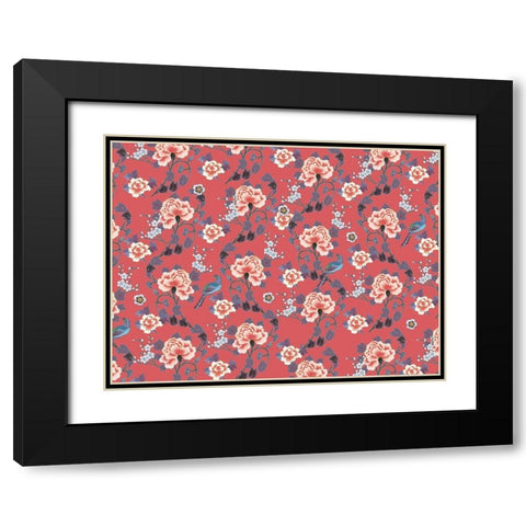 Kimono Quilt Floral 2 Black Modern Wood Framed Art Print with Double Matting by Allen, Candace