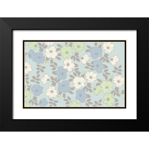 Blue Flowers and Linen Black Modern Wood Framed Art Print with Double Matting by Allen, Candace