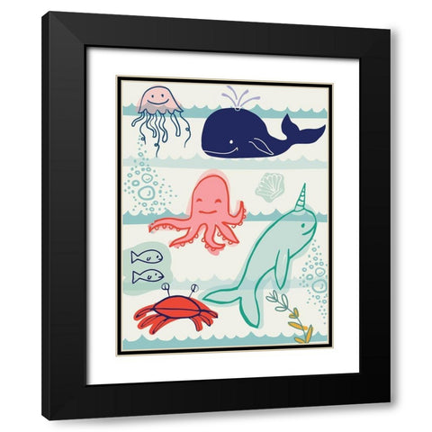 Sea Animals Black Modern Wood Framed Art Print with Double Matting by Lula Bijoux and Company