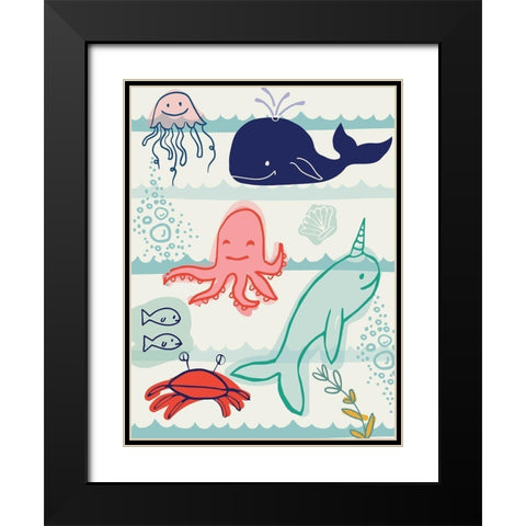 Sea Animals Black Modern Wood Framed Art Print with Double Matting by Lula Bijoux and Company