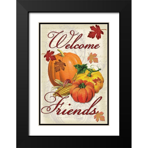 Welcome Friends Fall Black Modern Wood Framed Art Print with Double Matting by Lula Bijoux and Company