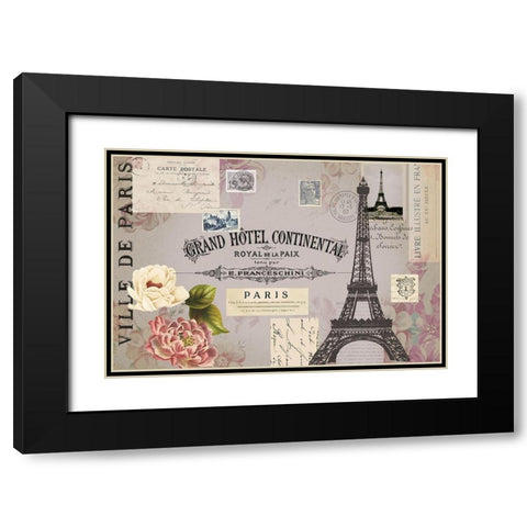 Paris Woodgrain Floral 2 Black Modern Wood Framed Art Print with Double Matting by Lula Bijoux and Company
