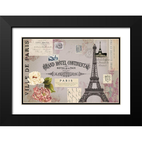 Paris Woodgrain Floral 2 Black Modern Wood Framed Art Print with Double Matting by Lula Bijoux and Company