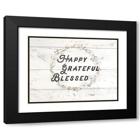Happy Grateful Blessed Black Modern Wood Framed Art Print with Double Matting by Lula Bijoux and Company