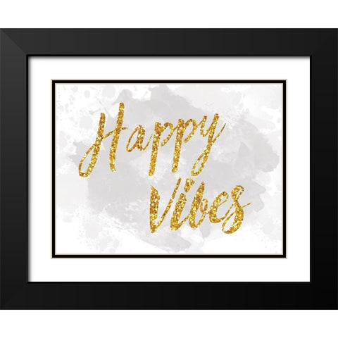 Happy Vibes Black Modern Wood Framed Art Print with Double Matting by Lula Bijoux and Company
